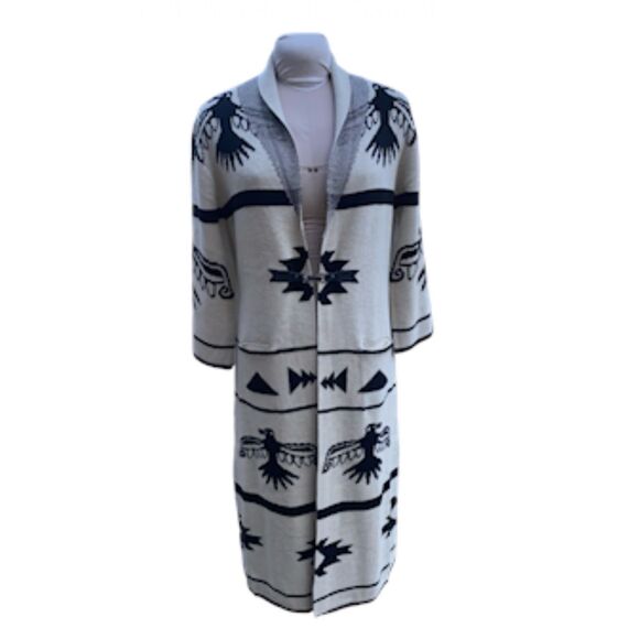 Vertigo Aztec Geometric Thunderbird Long Duster Cardigan Swtr Sz L Southwest - Picture 1 of 13